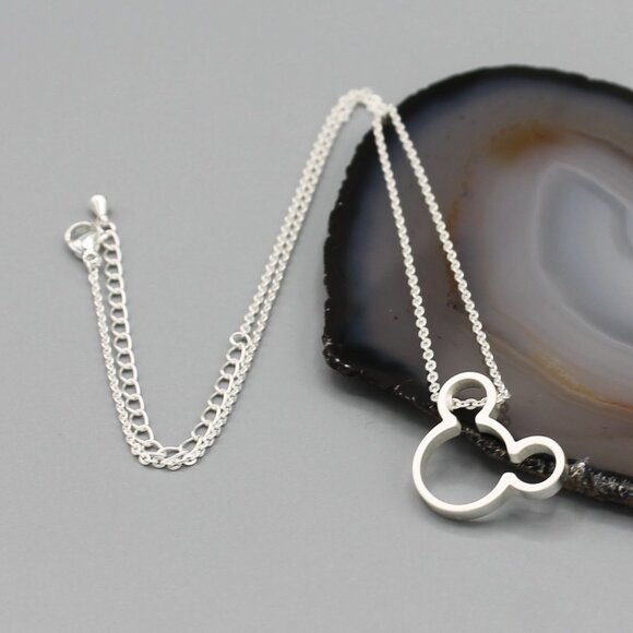 Jewelry necklace pendant Mickey Mouse white gold silver tone dainty minimalist - Picture 3 of 8